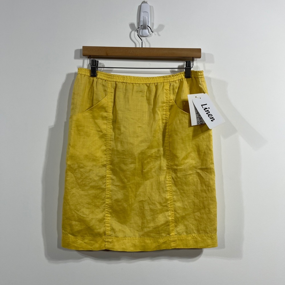 Allison Taylor Twee Linen Skirt Butter Yellow Women Small Resort Vacation Boho